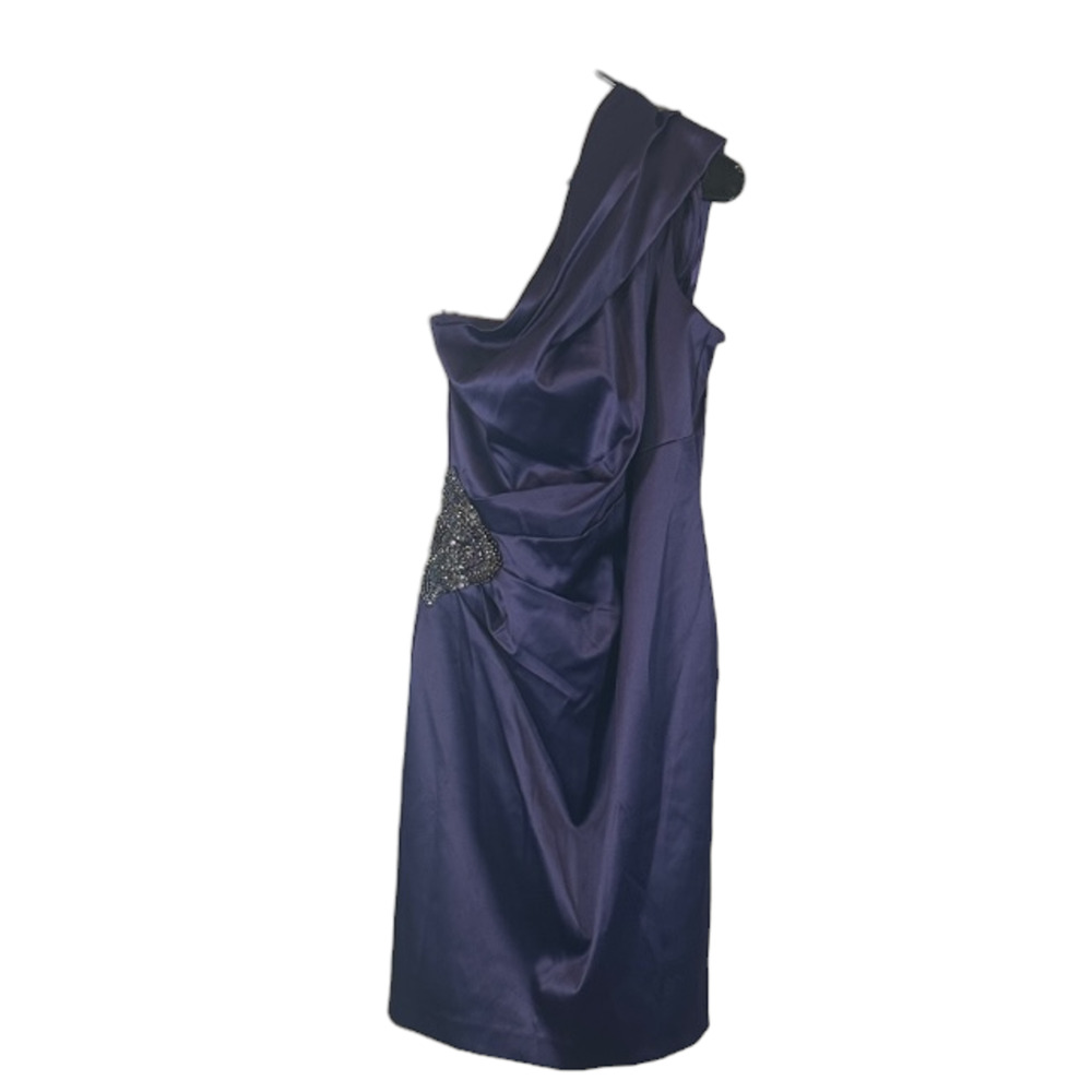 Eliza J Purple Satin One Shoulder Rhinestone Waist Cocktail Dress Women Sz 8